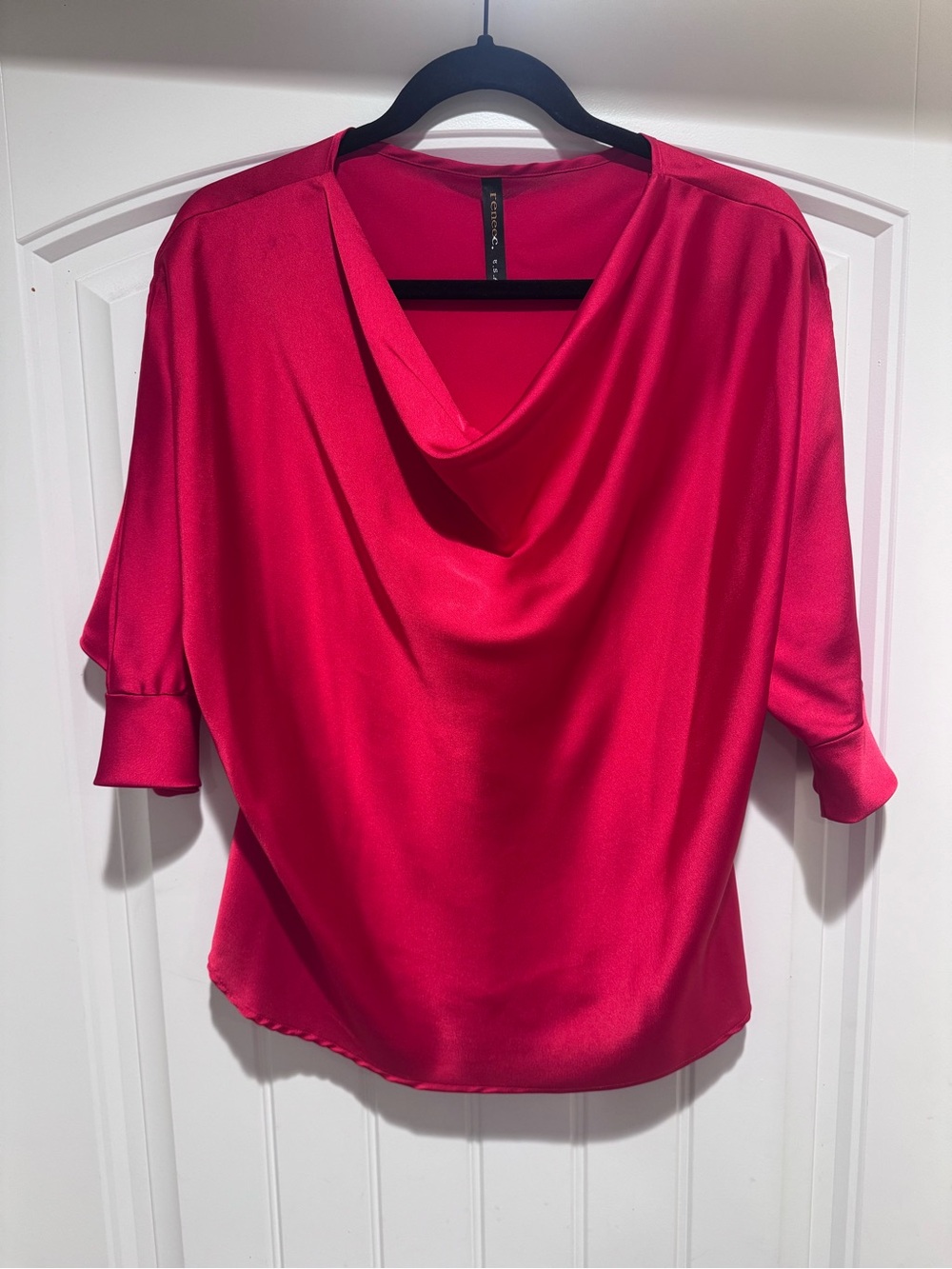 Renee C. Draped Cowl Neck Blouse in red.